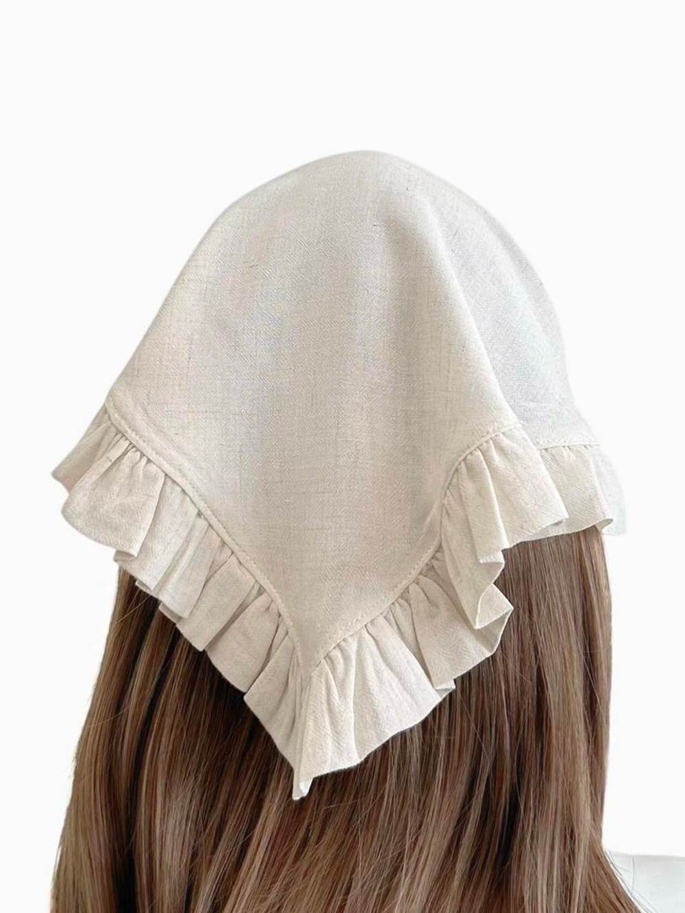 Ruffle-Edge Soft Rayon Cotton blend Headscarf - Cream